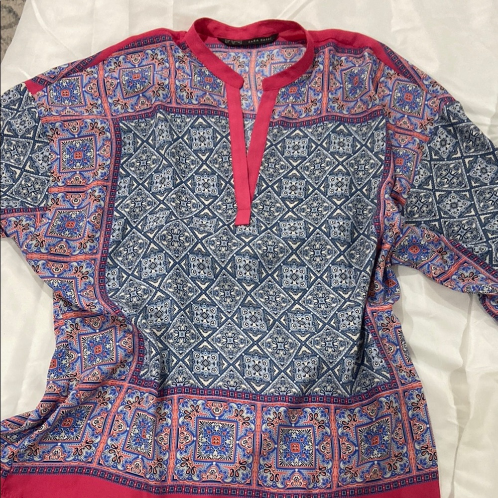 Zara Pink and Blue Patterned Top